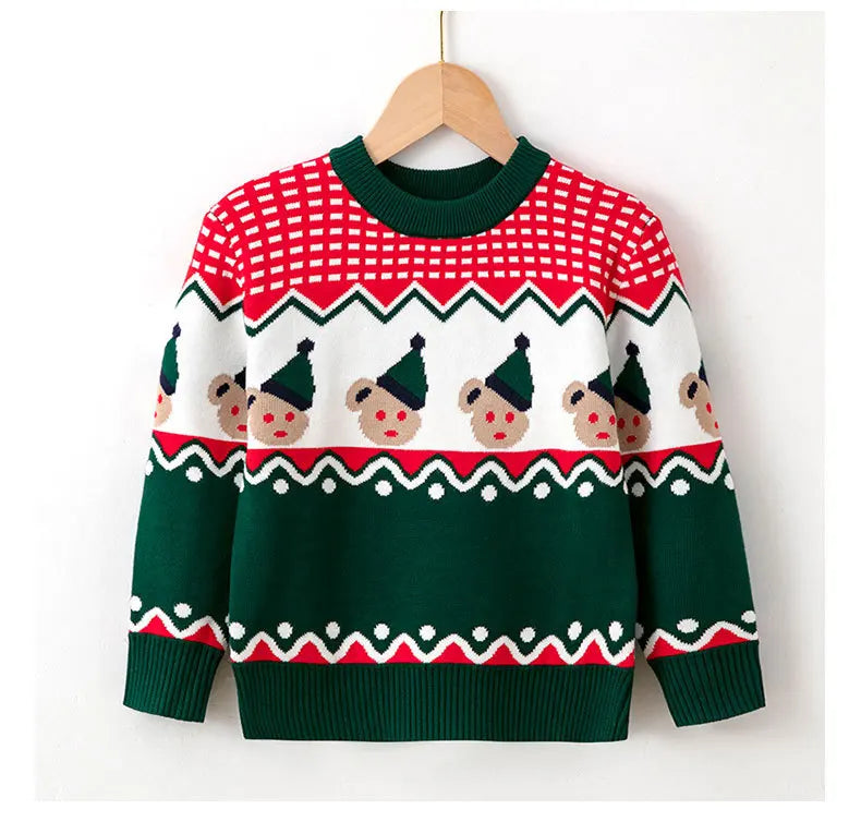 Kid Boys and Girls Casual Long Sleeves Top with Cartoon Prints in Christmas Blue Series Unisex Sweater for Children Comfortable