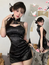 Sexy Cheongsam Mini Dress Mesh Lace Sheer Charming Underwear Uniform Transparent Slim Side Straps Dress Elegant Tops HE1O Beauty hair & fashionfj