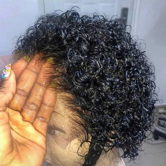 Pixie Cut Wig Transparent Lace Front Human Hair Wig Short Kinky Curly Bob Wigs Brazilian Water Wave Human Hair Wigs For Women Beauty hair & fashionfj