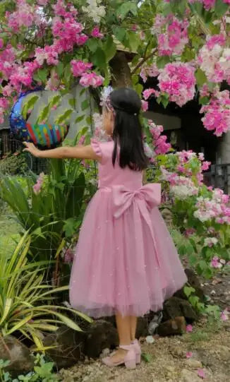 Toddler Girl Flower Birthday Tulle Dress Backless Bow Wedding Gown 1-8Y Kids Party Wear Princess Dress Baby Girl Bowknot Dresses Beauty hair & fashionfj