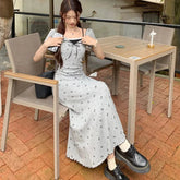 Lucyever Fake Two Piece Bowknot Print Dress Women Summer Lace Patchwork Short Sleeve Dresses Korean Fashion Slim Mini Dress Lady Beauty hair & fashionfj