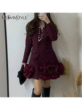 TWOTWINSTYLE Hit Color Designer Dresses For Women O Neck Long Sleeve High Waist Temperament Elegant Mini Dress Female Fashion Beauty hair & fashionfj