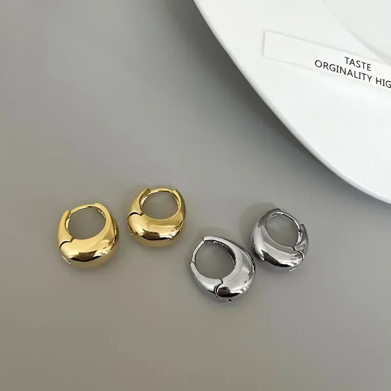 Silver Gold Color Simple Wide Huggies Gothic Hoop Earrings for Women European Unisex Piercing Rock Jewelry Ear Buckles