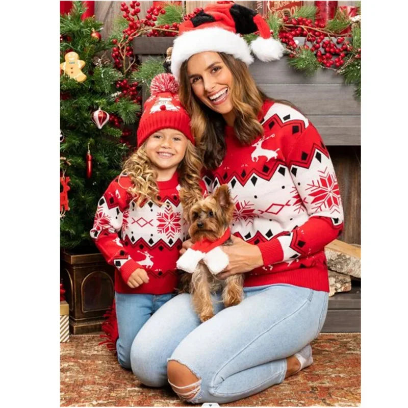 Xmas Mom and Daughter Matching Clothes Warm Thick Christmas Sweater Full Sleeve O Neck Knitwear Casual Soft Jumpers Pullover Top