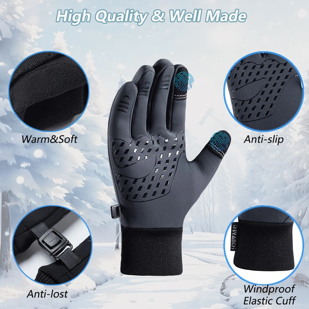 Winter Gloves Waterproof Thermal Touch Screen Thermal Windproof Warm Gloves Cold Weather Running Sports Hiking Ski Gloves