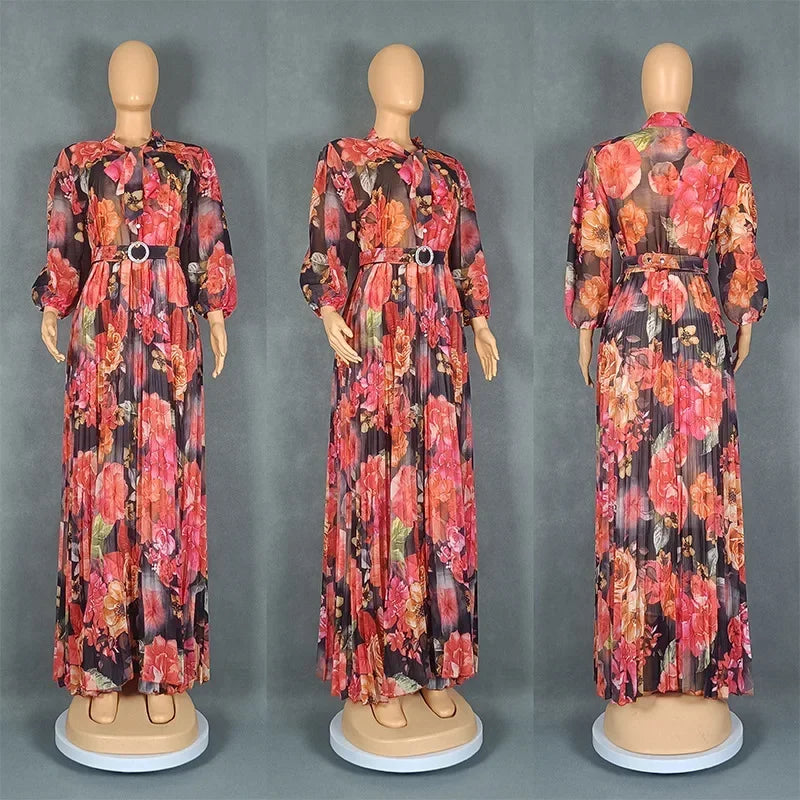 Plus Size African Print Dresses Autumn Elegant African 3/4 Sleeve Party Evening Long Maxi Dress Gowns Dashiki African Clothes Beauty hair & fashionfj