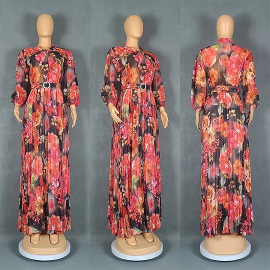 Plus Size African Print Dresses Autumn Elegant African 3/4 Sleeve Party Evening Long Maxi Dress Gowns Dashiki African Clothes Beauty hair & fashionfj
