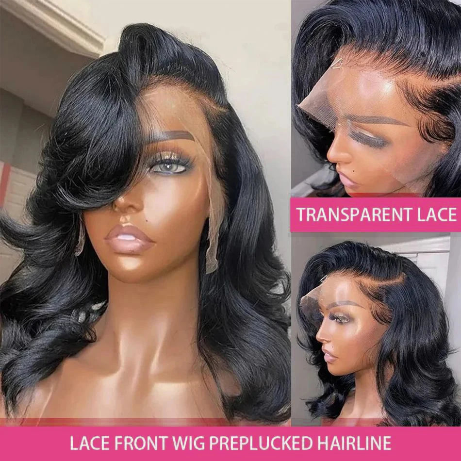 Brazilian Body Wave Short Bob Wig 13x4 Lace Frontal  4x4 Closure Human Hair Wig 200 Density For Women With Natural Wave Bob Wigs