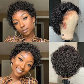 Pixie Cut Wig Transparent Lace Front Human Hair Wig Short Kinky Curly Bob Wigs Brazilian Water Wave Human Hair Wigs For Women Beauty hair & fashionfj