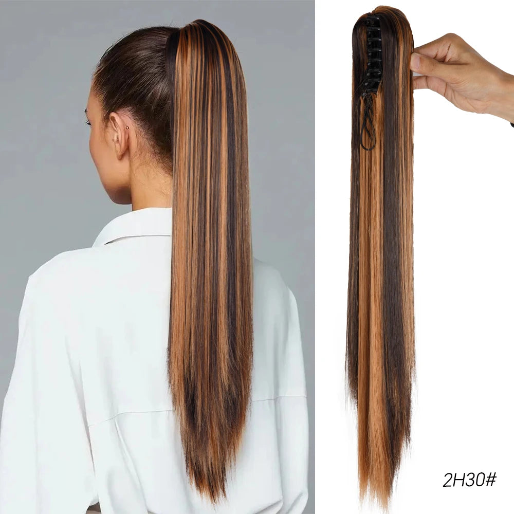 Long Straight Claw Clip On Ponytail Hair Extension Synthetic 22Inch Wavy Ponytail Fake Hairpiece For Women Pony Tail Hairpiece