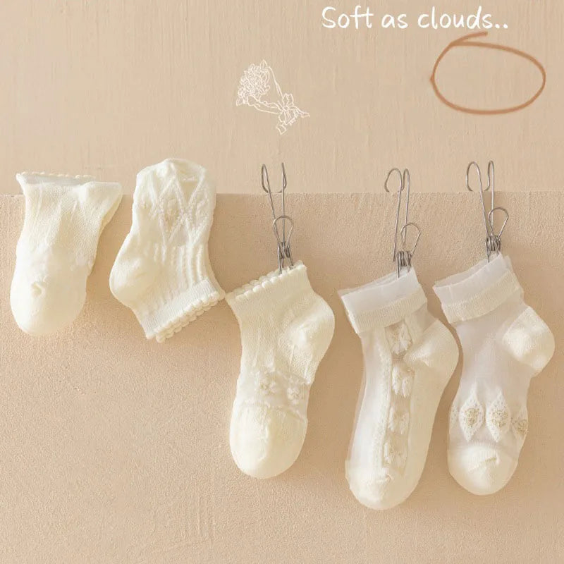 5Pairs Summer Soft Cotton Girls Socks Breathable Children Short Ankle Socks Kids Lace Princess Mesh Ruffle Lolita Socks