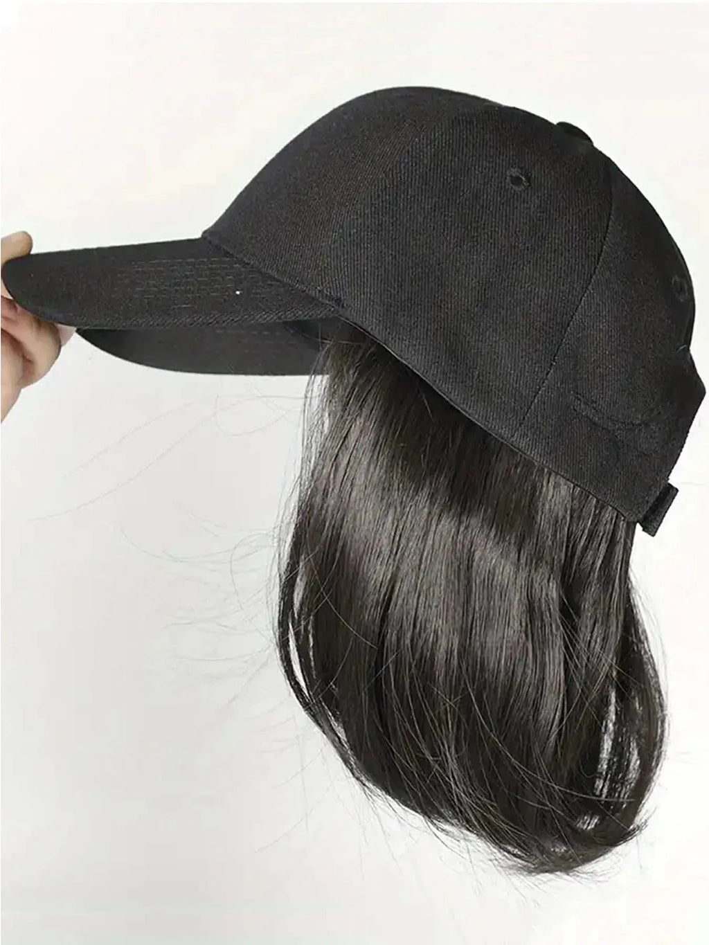 Hat Wigs Synthetic Short Bob Straight Wig With Black Baseball Cap Adjustable Hat Wigs Straight Hair Extensions For Women Fashion Beauty hair & fashionfj