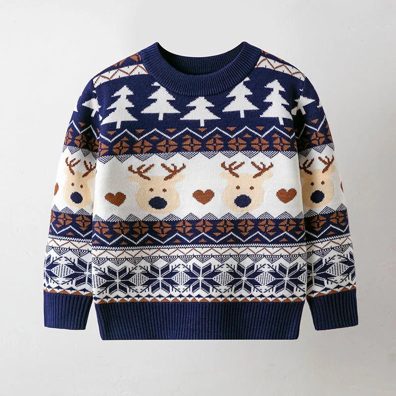Christmas Children Knit Clothes 2023 New Kids Sweaters Boys Girls Warm Knitted Autumn Winter Toddler Cartoon Print Casual Jumper