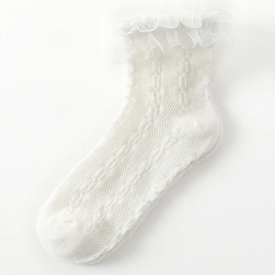 1 Pair Baby Girls Kids Socks Lace Ruffle Princess Mesh Children Short Breathable Cotton White Black Dance Toddler Socks
