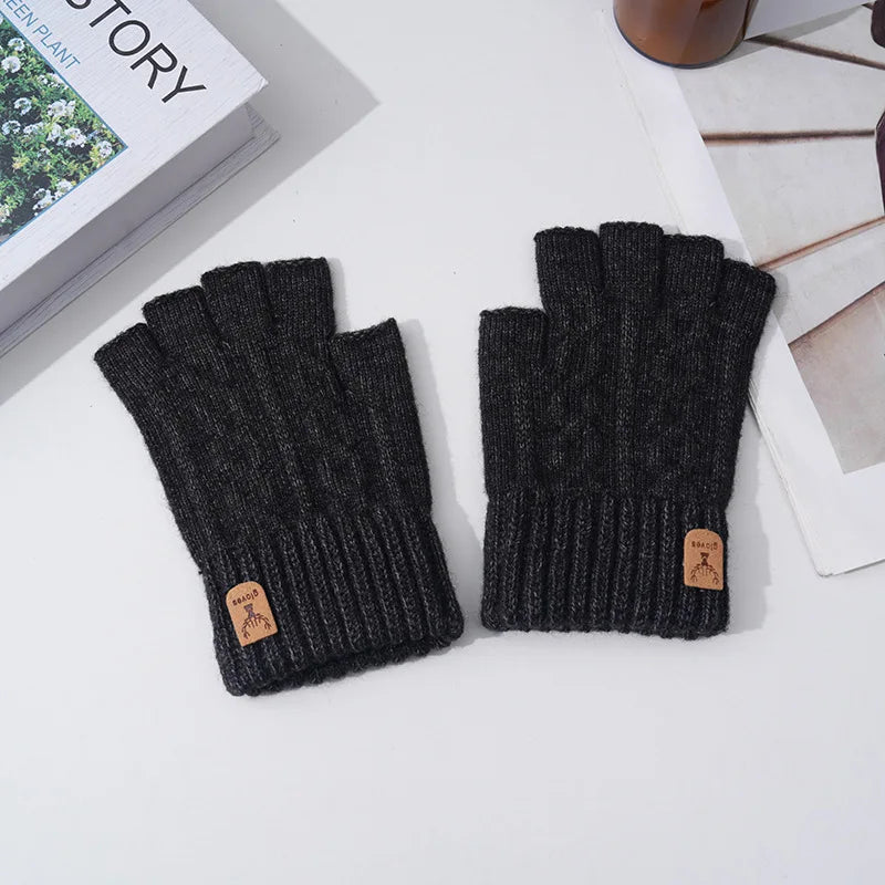 Women's winter gloves, thickened men's outdoor cycling gloves, connected finger gloves, half finger gloves, cotton new style