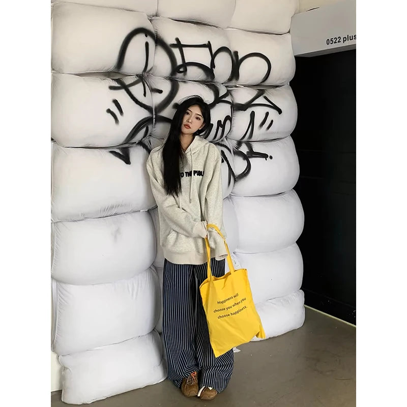 Autumn Y2K Vintage 90s Blue Striped High Waist Wide Leg Pants Women Long Loose Korean Trousers Full Length Bottom Jeans Pants Beauty hair & fashionfj