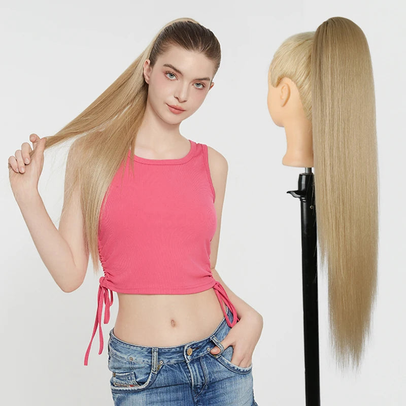 Julianna Synthetic Kanekalon Black Drawstring Water Wave Ponytail Extension Female Curly Wavy Clip In Ponytail Hair Extension