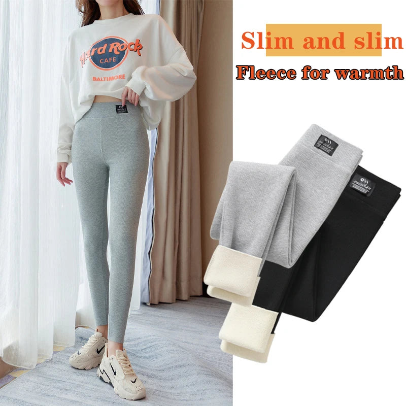 Winter Leggings Thick Thermal Pants High-waisted Leggings Women's Threaded Leggings Comfortable Stretch Leggings Black Thin