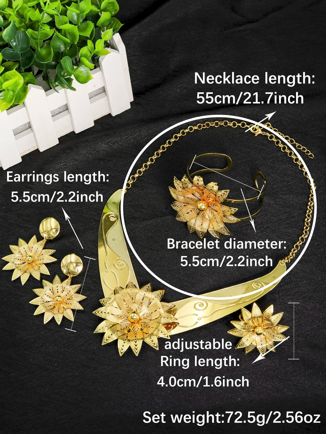 Women Necklace Earrings Ring Bracelet Jewelry Sets Flower Pendant Gold Plated Luxury Nigerian Dubai Gold Jewelery Set Beauty hair & fashionfj