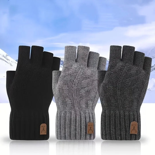 Winter Fingerless Gloves Knitted Thicken Thermal Half Finger Gloves Cycling Driving Working Running Stretchy Touchscreen Mittens