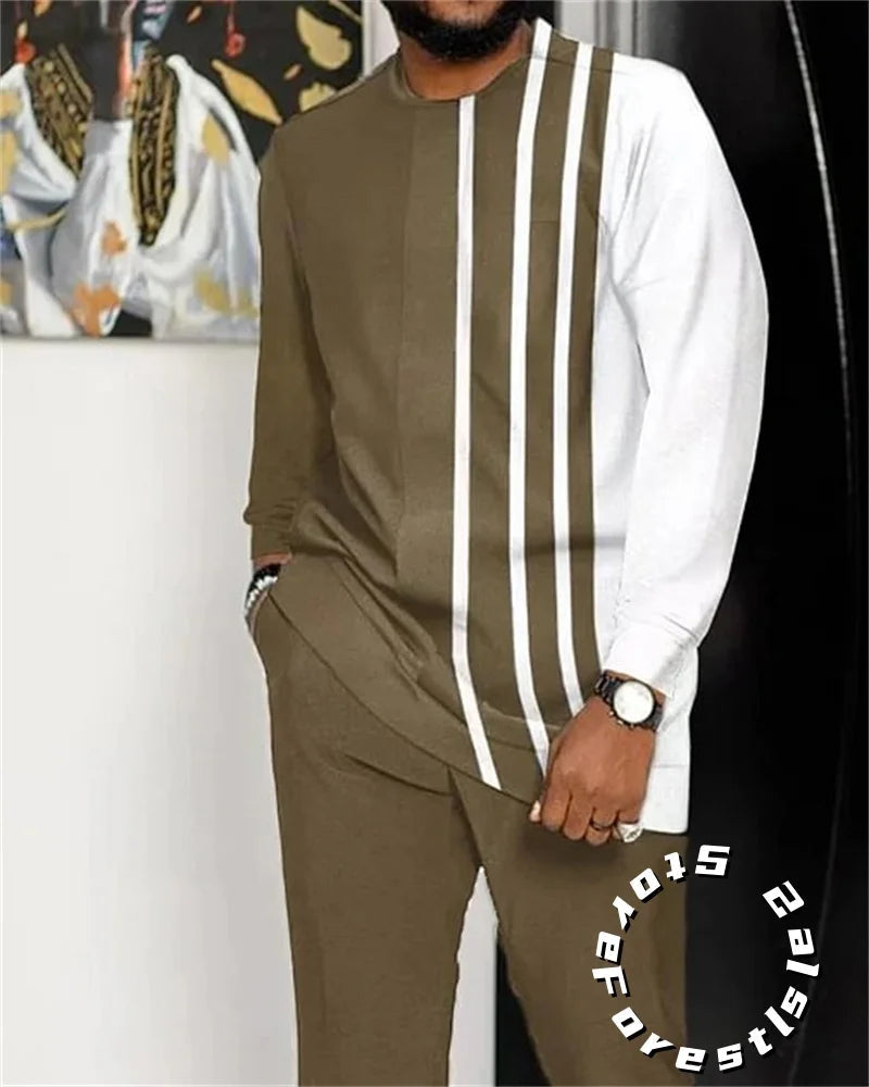Men Tracskuit Set 2-piece Striped 3D Printed Casual Walking Suit Fashion Streetwear Long Sleeve T-Shirt Trousers Outfits Beauty hair & fashionfj
