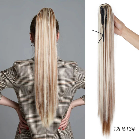 Long Straight Claw Clip On Ponytail Hair Extension Synthetic 22Inch Wavy Ponytail Fake Hairpiece For Women Pony Tail Hairpiece