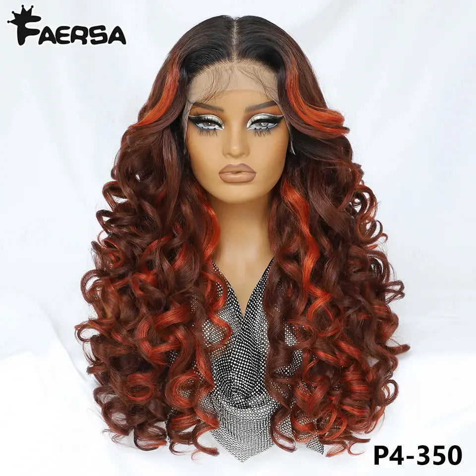 Latisha 13X6 HD 13X5X1 Synthetic Lace Front Wigs Curly Pre Plucked Lace Frontal Wig with Bangs for Women Highlight with Babyhair Beauty hair & fashionfj