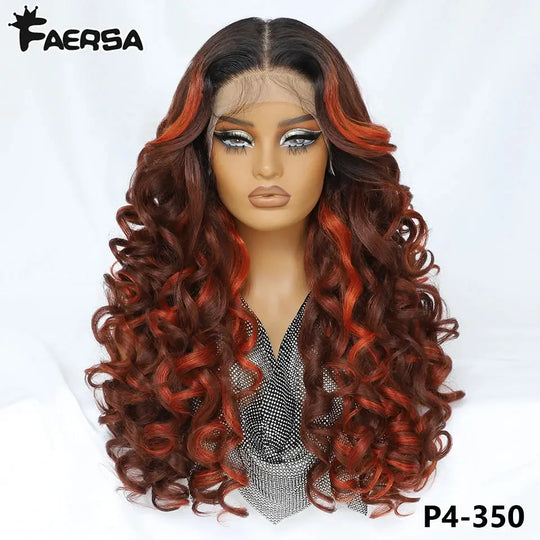 Latisha 13X6 HD 13X5X1 Synthetic Lace Front Wigs Curly Pre Plucked Lace Frontal Wig with Bangs for Women Highlight with Babyhair Beauty hair & fashionfj