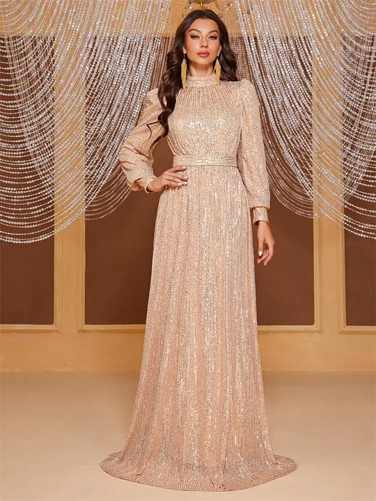 DEERVEADO Evening Dresses Woman Elegant A Line High Neck Full Sleeves Formal Occasion Party Dresses Evening Gowns Beauty hair & fashionfj