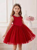 Girls' Christmas Burgundy Dress Suitable for Birthday Parties Weddings and Featuring flower child Gauze Style Beauty hair & fashionfj