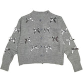 Elegant School Girl Cotton Sweaters Gray Color Cardigan with Bows for Girls Kids Knitwear Fashion Autumn Teen Baby Knit Clothes Beauty hair & fashionfj