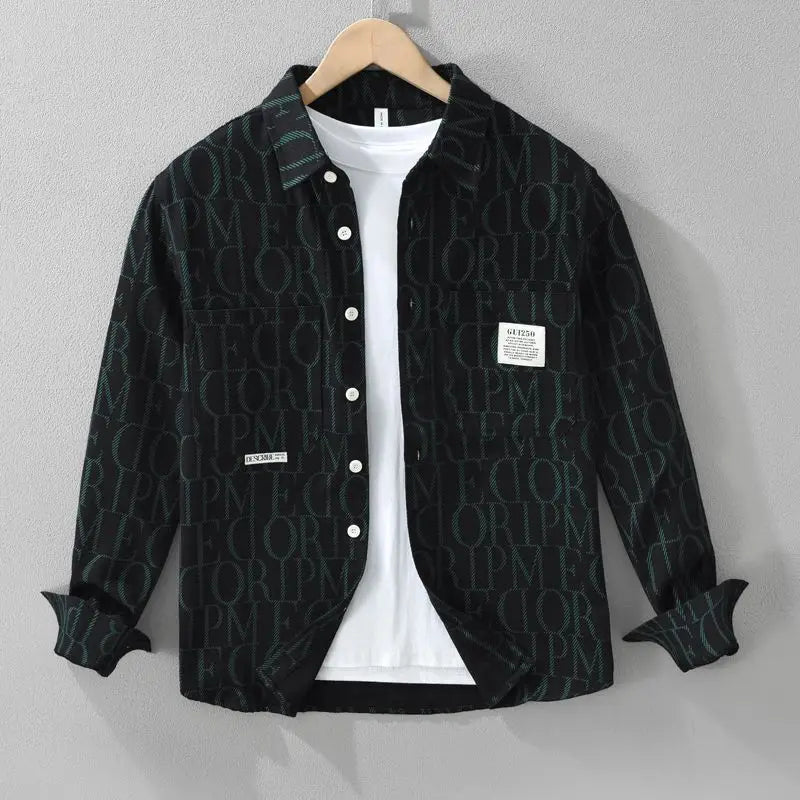 Letter Print Plus Size Vintage Blouse Long Sleeve Polo Neck Loose Street Casual Shirt Tops Korean Trend Men Clothing Spring New Beauty hair & fashionfj