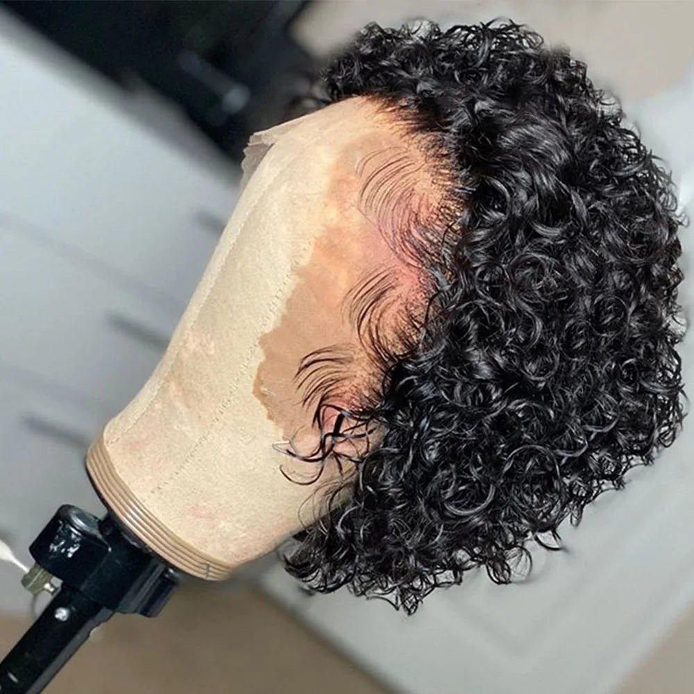 Pixie Cut Wig Transparent Lace Front Human Hair Wig Short Kinky Curly Bob Wigs Brazilian Water Wave Human Hair Wigs For Women Beauty hair & fashionfj