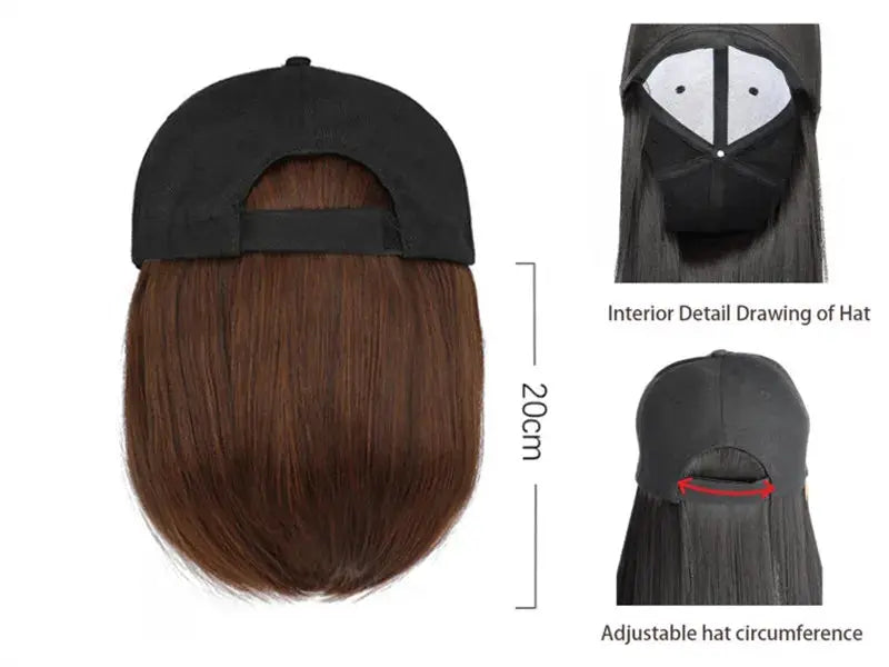 Fashion 8inch Hat Wigs Black Golden Synthetic Short Bob Straight Wig With White Black Baseball Cap Adjustable Hat Wigs For Women Beauty hair & fashionfj