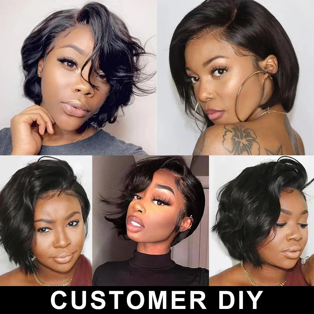 Pixie Cut Wigs Human Hair 13x4 Short Pixie Cut Lace Front Wig for Women Black Pixie Cut Transparent Frontal Wig Layered Straight Beauty hair & fashionfj