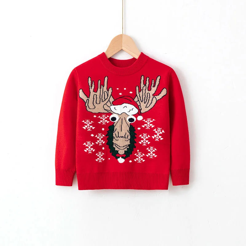 Christmas Children Knit Clothes 2023 New Kids Sweaters Boys Girls Warm Knitted Autumn Winter Toddler Cartoon Print Casual Jumper