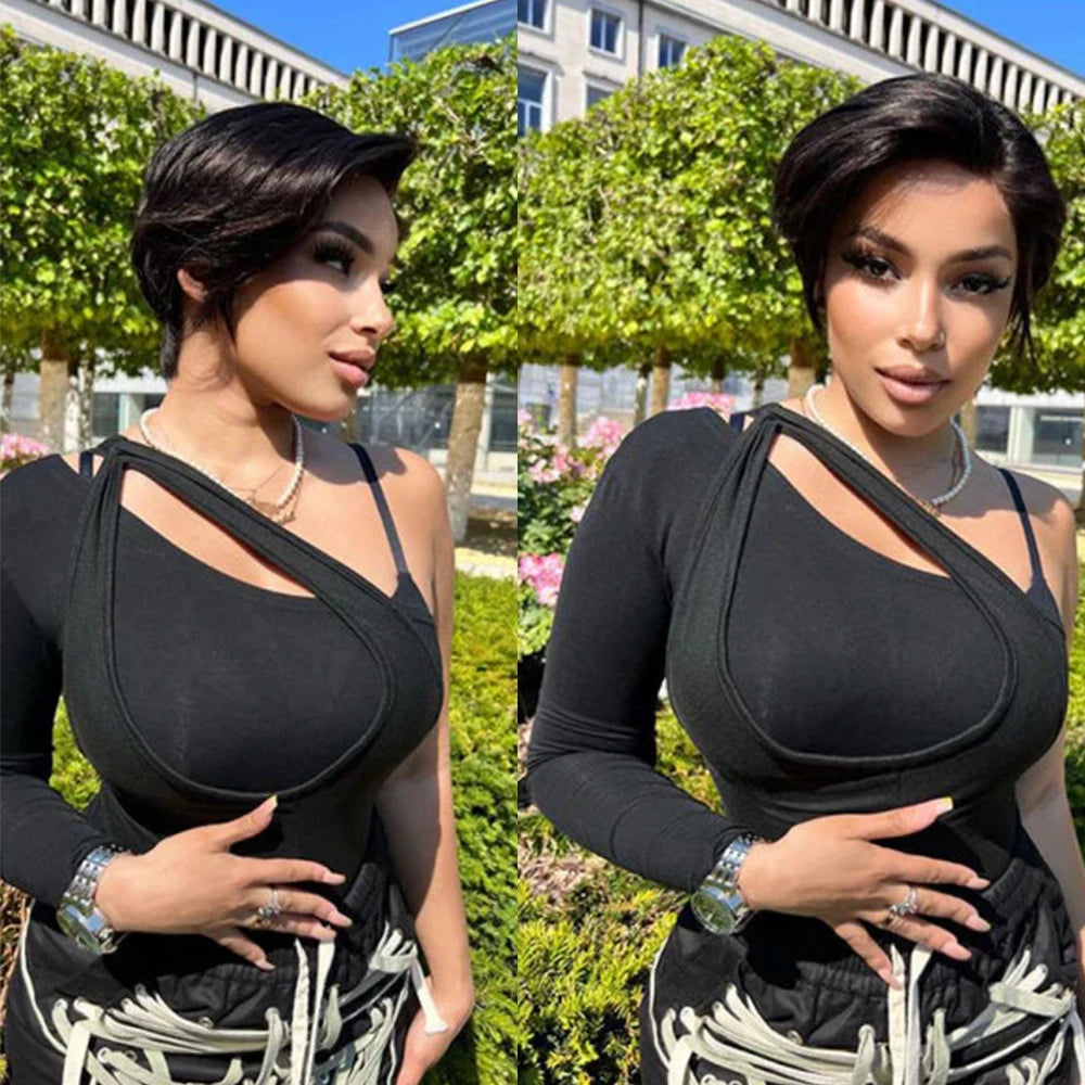 Pixie Cut Wigs Human Hair 13x4 Short Pixie Cut Lace Front Wig for Women Black Pixie Cut Transparent Frontal Wig Layered Straight Beauty hair & fashionfj