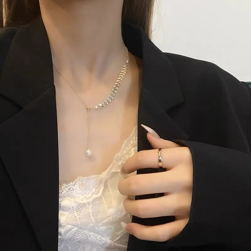 Real 18K Gold Wheat Ear Necklace For Women Natural Freshwater Pearl Necklace Wedding Party Valentine's Day Gift AU750 Jewelry Beauty hair & fashionfj