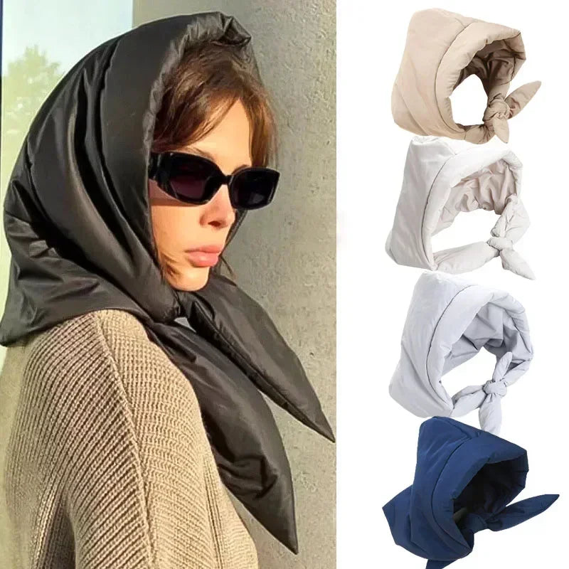 Winter Headscarf Warm Hood Down Cotton Triangle  Puff Scarf Women Thickened Windproof Water-repellent Hat for Outdoor Neck Hood