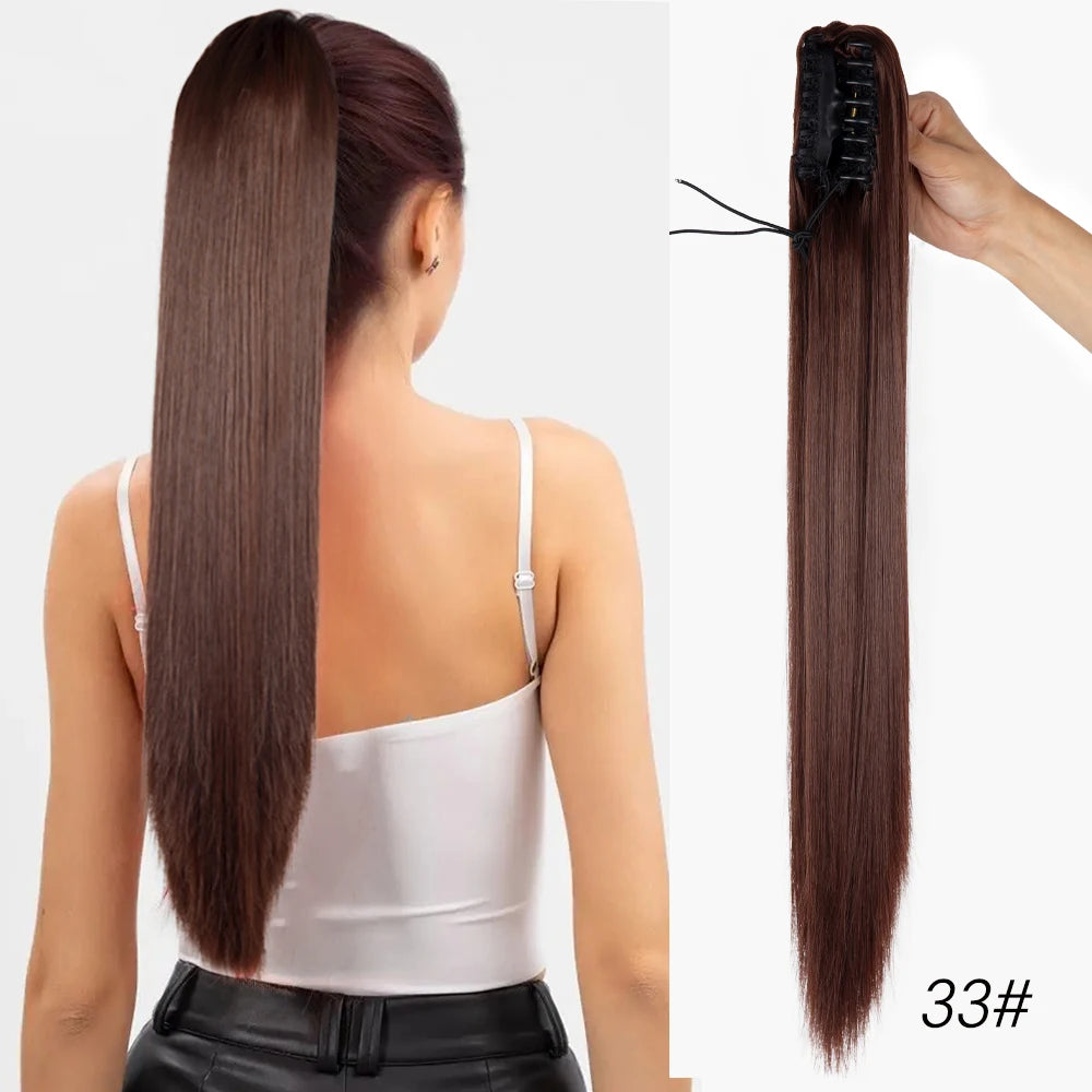 Long Straight Claw Clip On Ponytail Hair Extension Synthetic 22Inch Wavy Ponytail Fake Hairpiece For Women Pony Tail Hairpiece