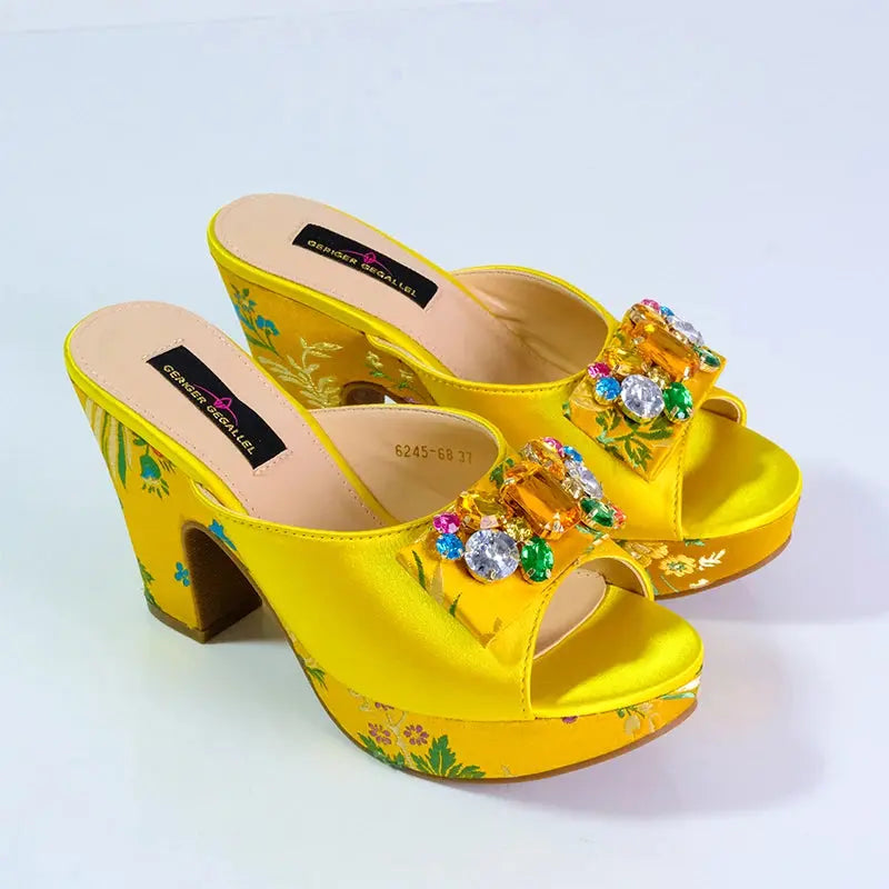 Fashion Women's Shoes High Heels Sexy Ladies Party Wedding Pattern Embroidery Mules High Heel Sandal Casual Beach Shoes For Lady Beauty hair & fashionfj