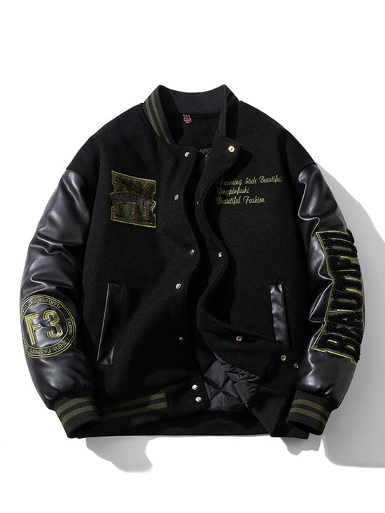 Winter Varsity Jacket Man Leather Sleeves Letter Embroidery Jacket Racing Motorcycle Woolen Coat Button Thick Warm Cool Original