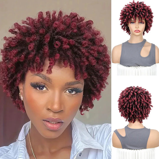 Synthetic Short Dreadlock Wig Afro Curly Twist Wig Faux Locs Wig Kinky Curly Dreadlock Wig for Women Daily Use