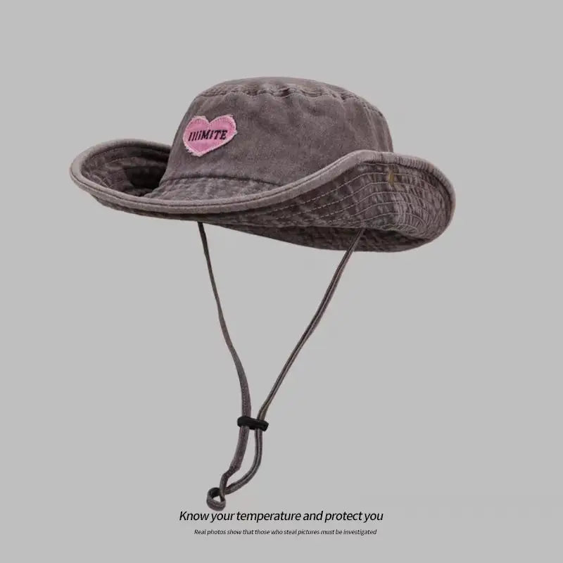 Japanese Retro Washed Cowboy Hats for Women Spring and Summer Outdoor Camping Sun Protection Sweet Pink Love Bucket Caps Beauty hair & fashionfj