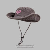 Japanese Retro Washed Cowboy Hats for Women Spring and Summer Outdoor Camping Sun Protection Sweet Pink Love Bucket Caps Beauty hair & fashionfj