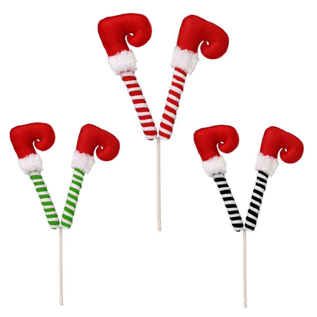 Christmas Elf Legs Boot Pick Striped for Christmas Tree Stuffed Elf Leg Tree Topper for Xmas Navidad Holiday Party Decorations