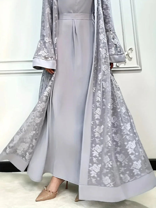 Ramadan Eid Prayer Lace Abaya 2 Piece Set Inner Dress Women Flare Sleeve Long Abayas Kaftan Djellaba Dubai Party Vestidos 2024 Beauty hair & fashionfj