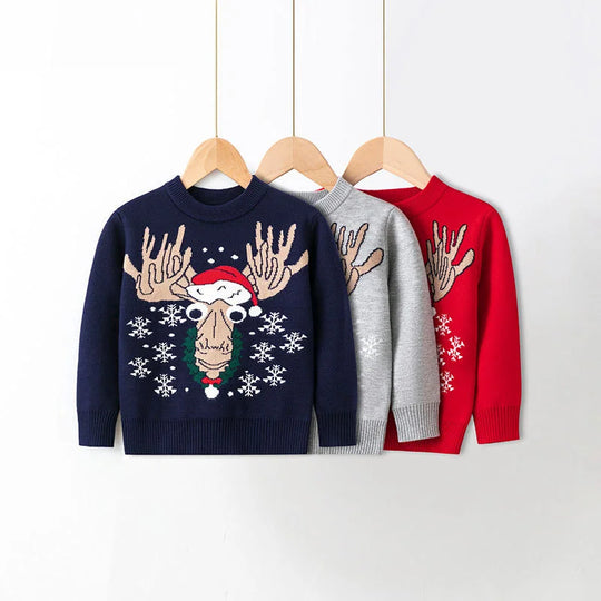 Christmas Children Knit Clothes 2023 New Kids Sweaters Boys Girls Warm Knitted Autumn Winter Toddler Cartoon Print Casual Jumper