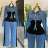 Two Piece Sets Women Pant Set Denim Splice Matching Sets Spring Top Wide Leg Long Pants Casual Loose Lace Up High Waist Jogger Beauty hair & fashionfj
