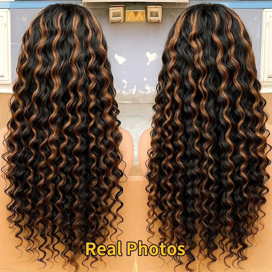 1b30 Highlight Half wig wear and go 3in1 Headband Wigs Human Hair Water Wave Wigs 100% Hair Curly wig Deep Wave Human Hair Wig